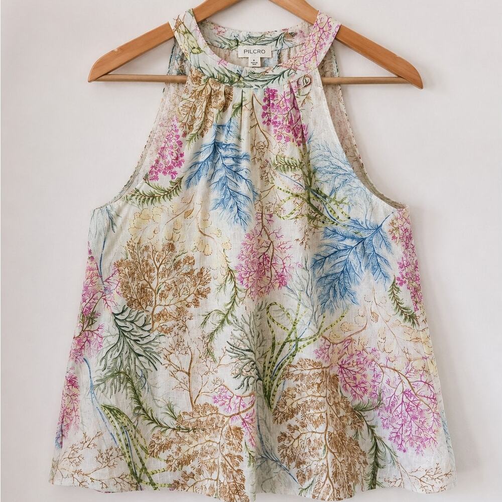 Pilcro Anthropologie Linen Botanical Swing Tank S
